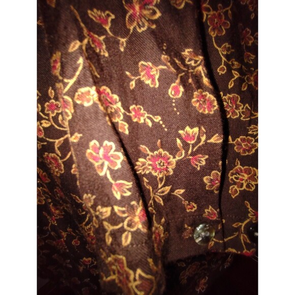 5/$25 Sz L Button Up Blouse Top L/S Floral Gold Brown Boho Cottage - Picture 2 of 5